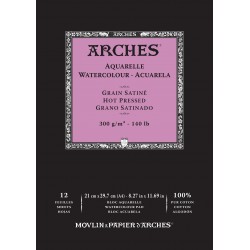 ARCHES AQUARELLE HOT PRESSED 12 SHEETS 300G 100% COTON